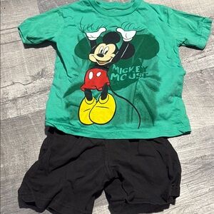 Green Mickey Mouse T-Shirt with Black Shorts